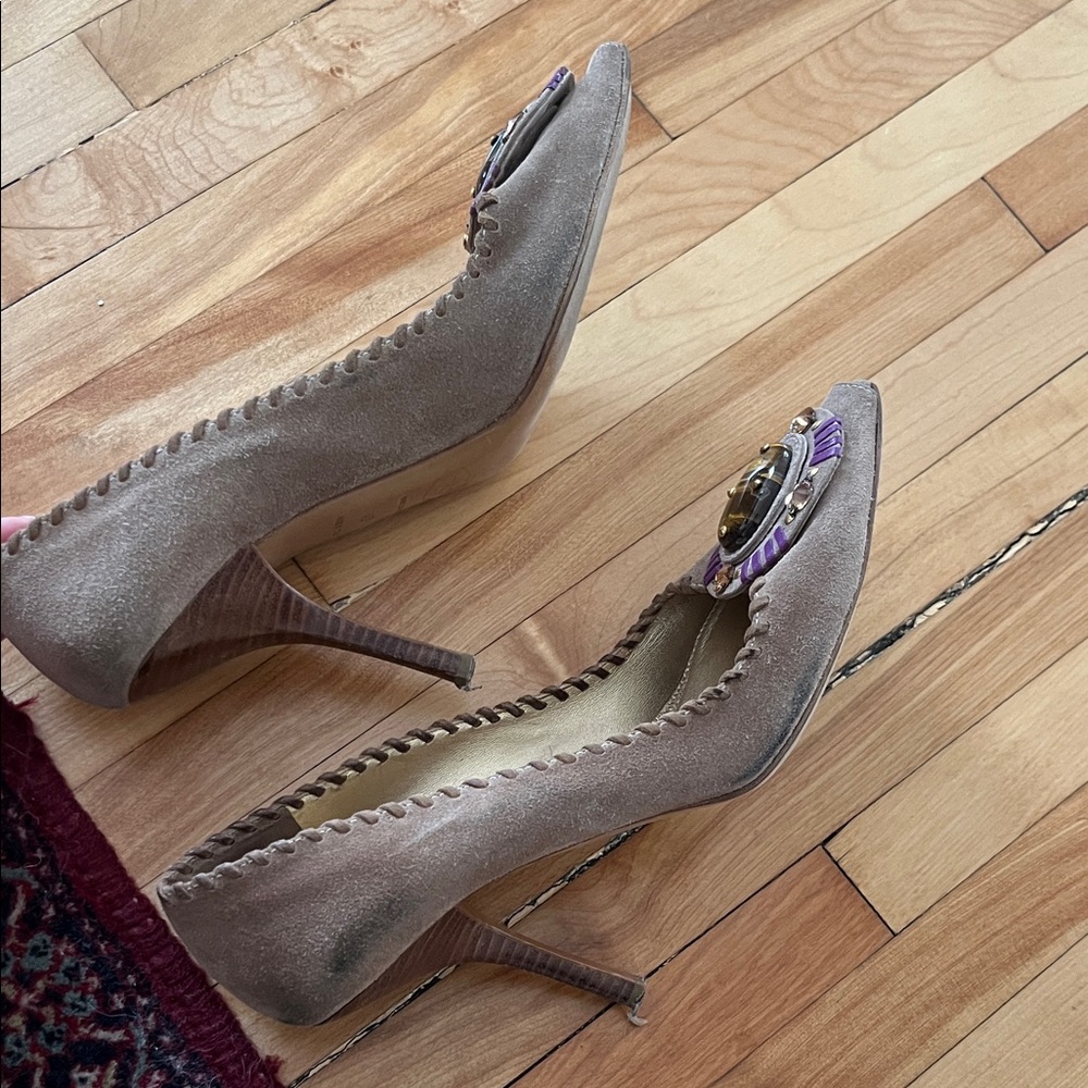 Prada Women's Tan and Purple Embellished Heels - Picture 4 of 5